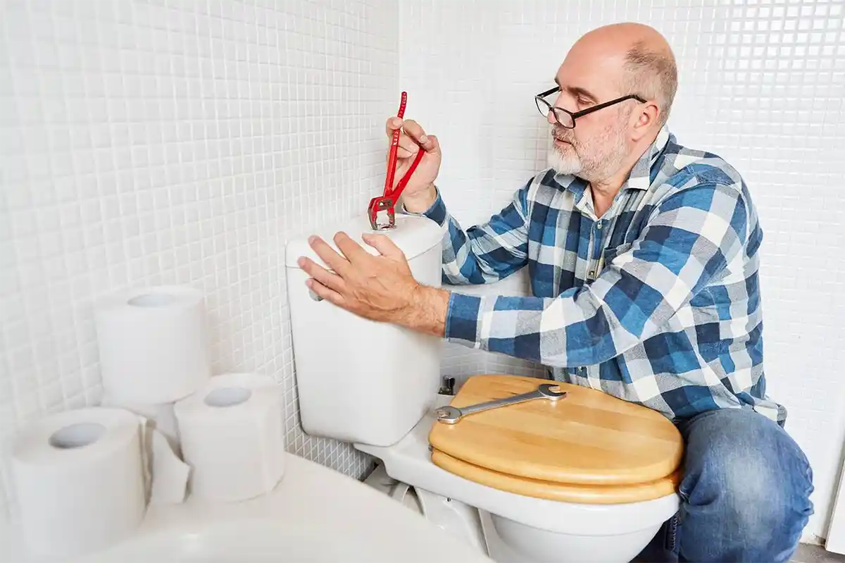 experienced technician fixing Water Level dropped Toilet